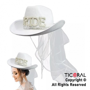 SOMBRERO COWBOY PREMIUM BRIDE CON VELO BLANCO x 1